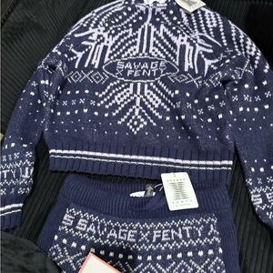 Savage X Fenty Navy and White Knit Set